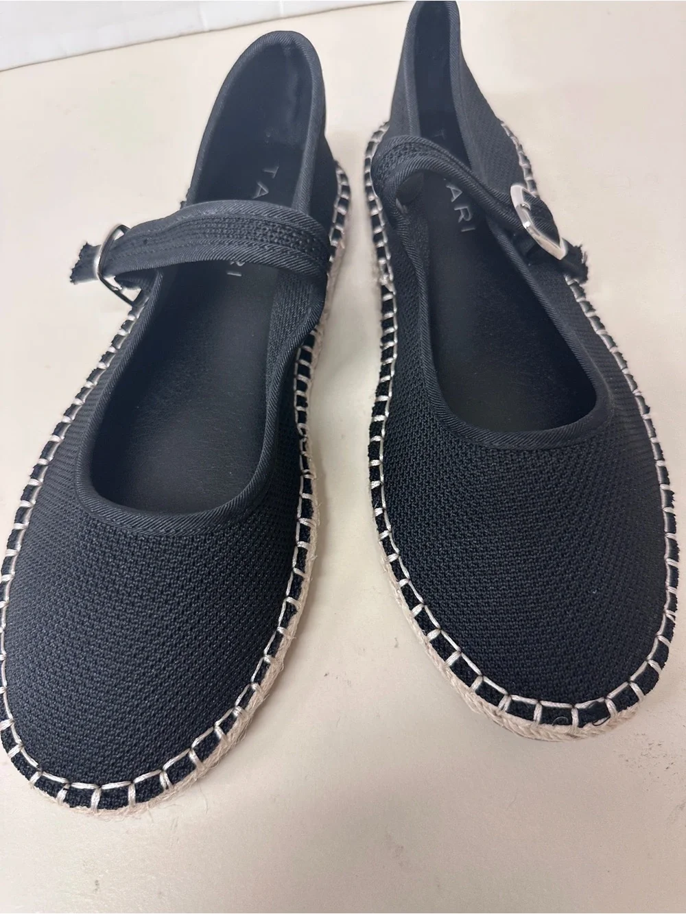 Tahari Black Mary Jane Espadrilles with Contrast Stitching